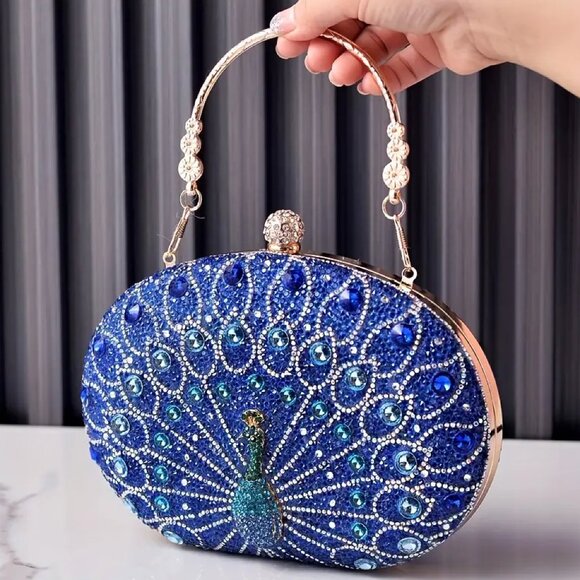 Elegant Peacock Embellished Evening Bags For Women, Vintage Style Party Handbag - Picture 6 of 7